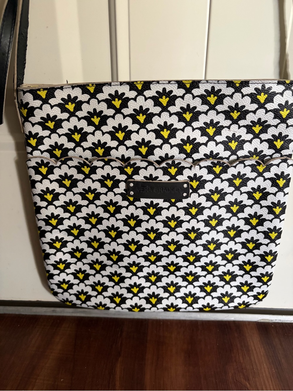 Vera Bradley Black White and Yellow Floral Geometric Crossbody